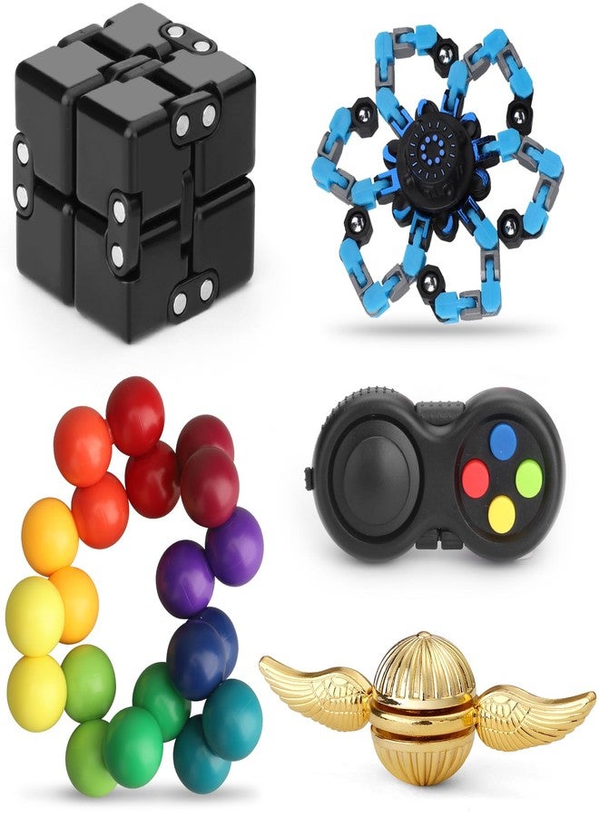 Dilabnba Fidget Toys Set 5 Pcs for Kids Adults, Sensory Pack with Figette Cube Pad Ball Metal Finger Spinner, Cool Gadget Desk Spinner Fingertip for Party Favors Christmas Stocking Stuffer Bulk - Image 1